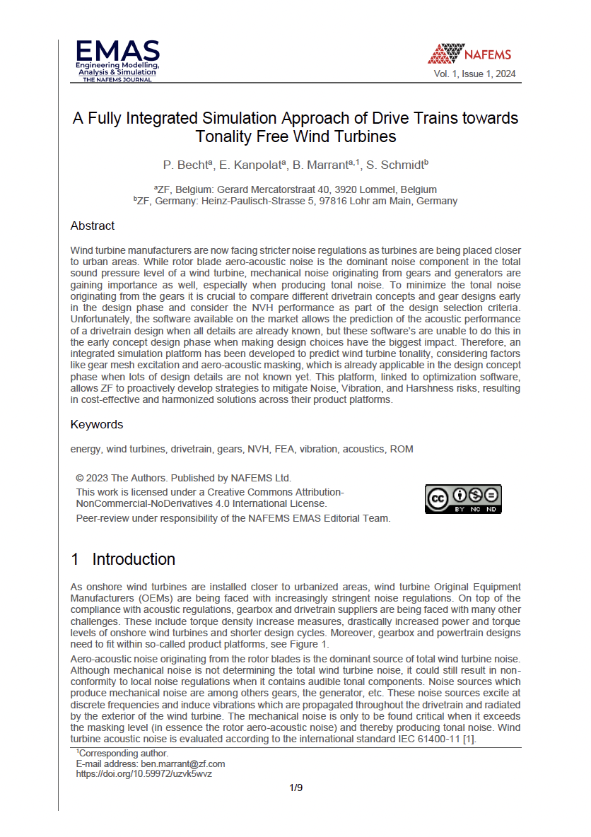 A Fully Integrated Simulation Approach of Drive Trains towards Tonality Free Wind Turbines